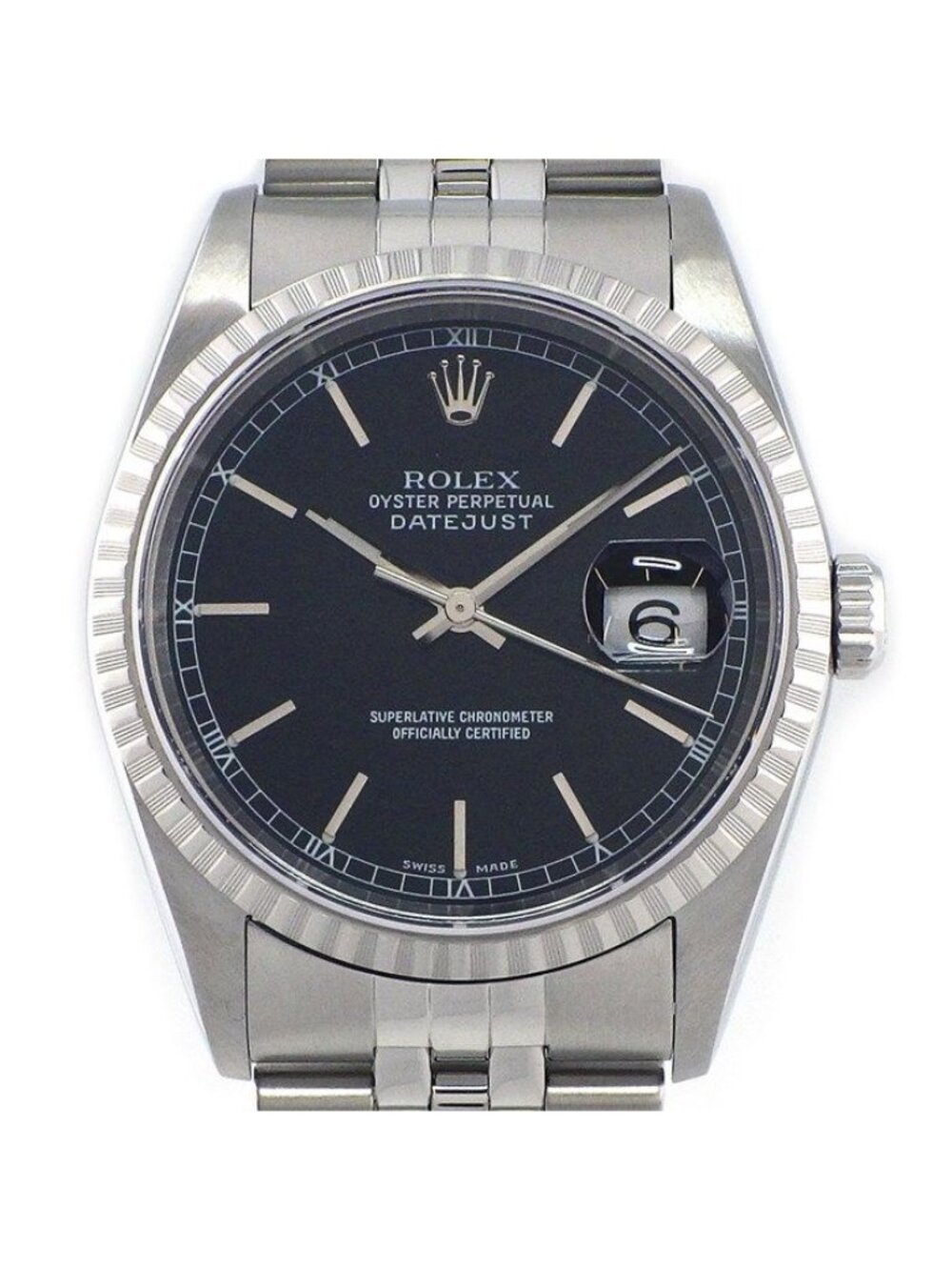 Rolex Watch Datejust Black Dial Date 18k White Gold SS Automatic